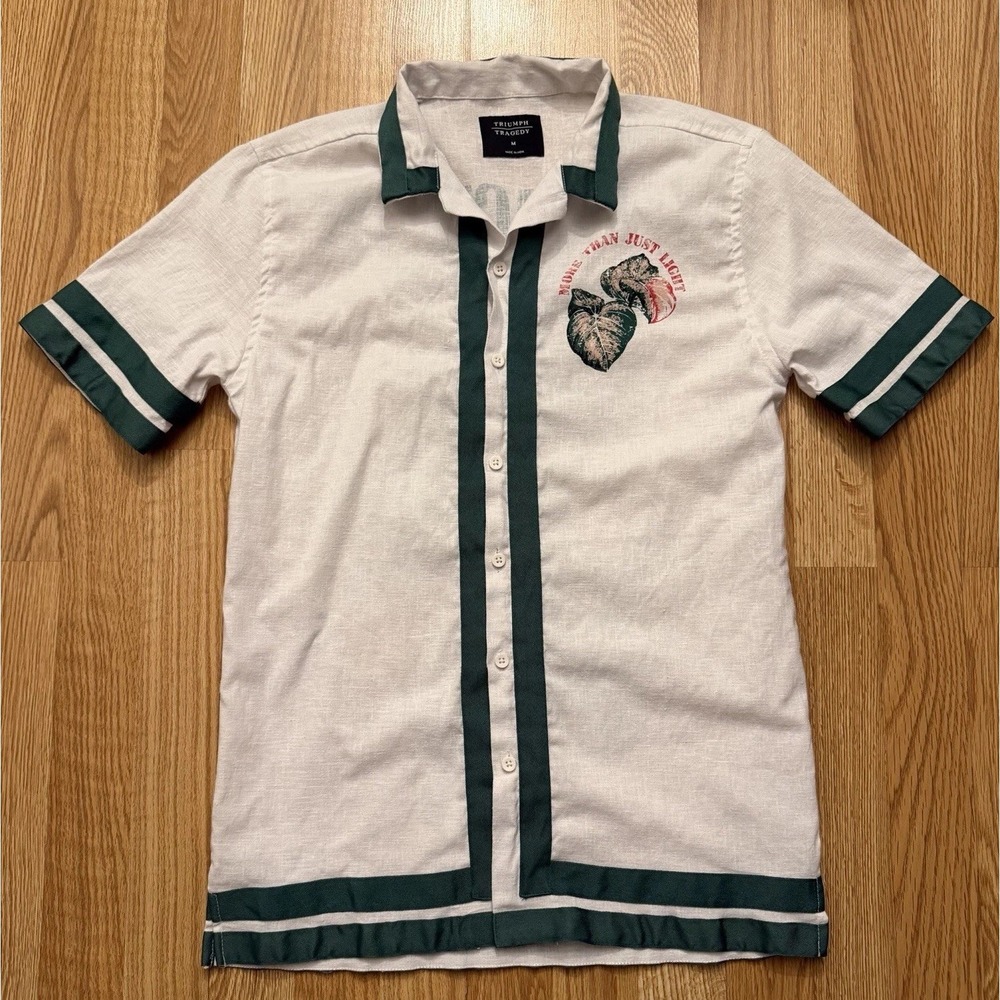 Triumph Tragedy Buttoned Shirt Short Sleeve Skater Surfer Graphic Medium